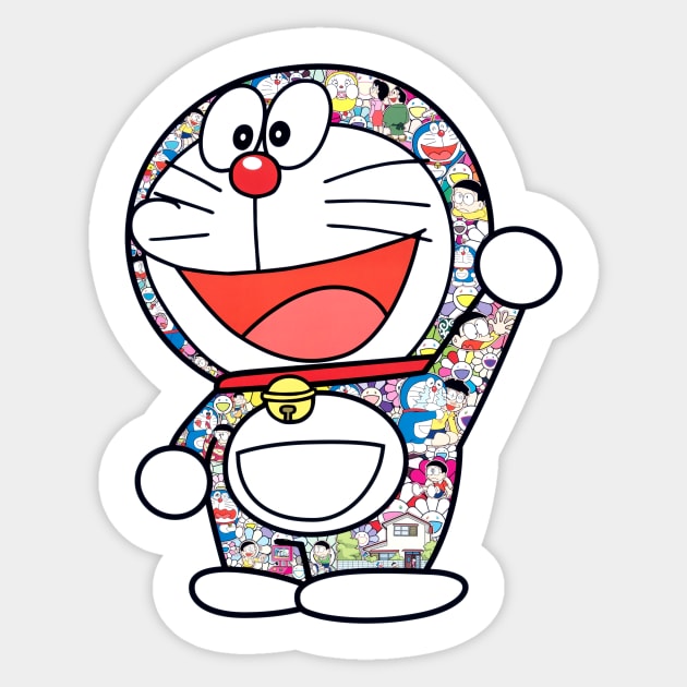 TAKASHI MURAKAMI DORAEMON IN THE FIELD OF FLOWERS Sticker by Scum & Villainy